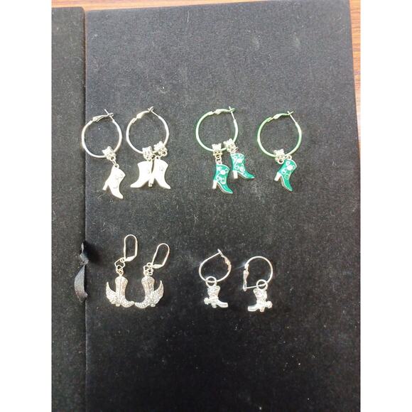 Cowgirl Boot Earrings Dangle Drop Costume Western Rodeo Fun Pierced Lot Of 4 - Picture 2 of 9